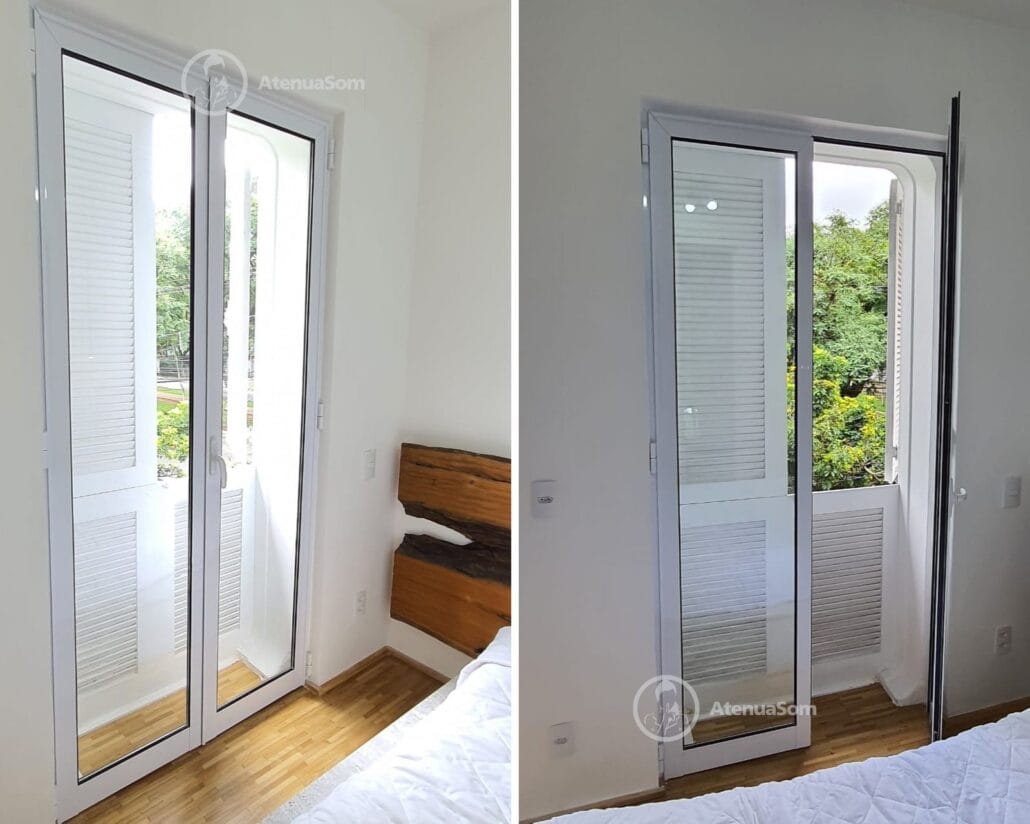 Comparação entre uma porta de giro fechada e uma porta de giro aberta.
